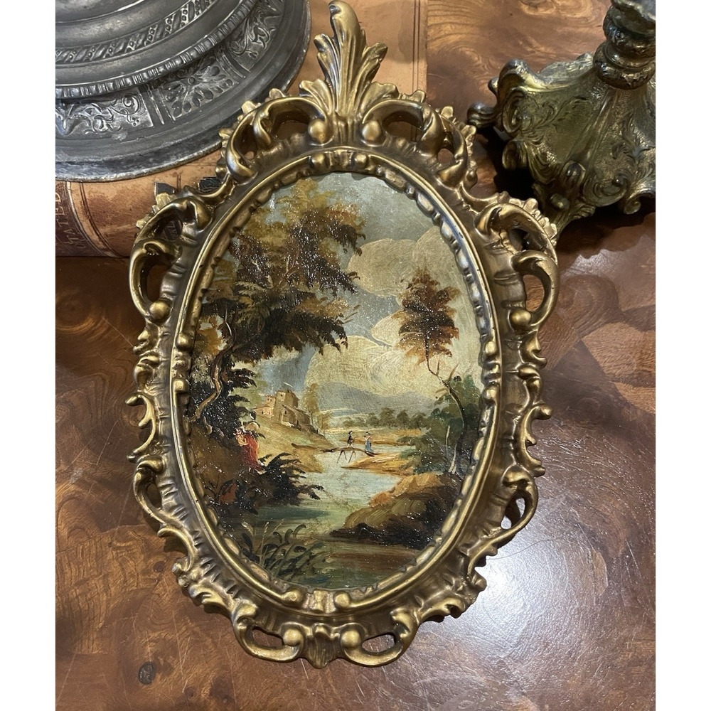 Vtg Ornate Hand Painted Oil by V. Guidotti Italian Florentine Landscape I - Picture 3 of 10